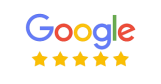 The Google logo above five gold-colored star icons, indicating a five-star rating on Google.